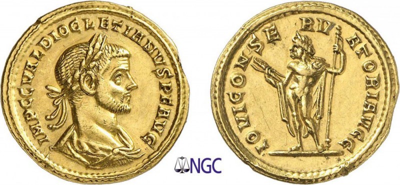71-Dioclétien (284-305)
 Aureus - Rome (284-286)
 Av. : Buste lauré, drapé et ...