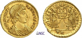 80-Constance II (337-361)
 Solidus - Trèves (347-348)
 Av. : Buste diadémé, drapé et cuirassé de Constance à droite.
 Rv. : Deux Victoires debout t...