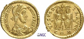 88-Valentinien II (375-392)
 Solidus - Trèves (388-392)
 Av. : Buste diadémé, drapé et cuirassé de Valentinien à droite.
 Rv. : Valentinien et Grat...