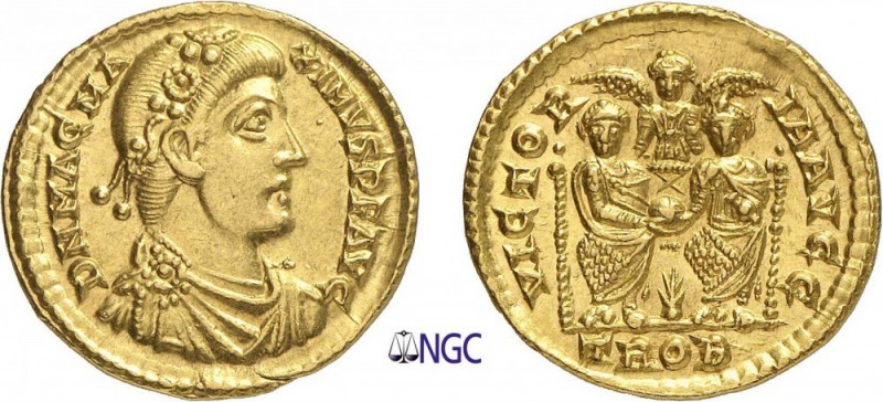 89-Magnus Maximus (383-388)
 Solidus - Trèves (383-385)
 Av. : Buste drapé et ...