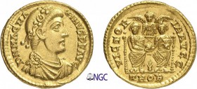 89-Magnus Maximus (383-388)
 Solidus - Trèves (383-385)
 Av. : Buste drapé et diadémé de Magnus Maximus à droite.
 Rv. : Magnus Maximus et Victor a...