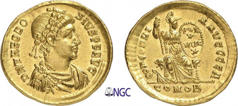 92-Théodose Ier (379-395)
 Solidus - Constantinople (383-388)
 Av. : Buste dia...