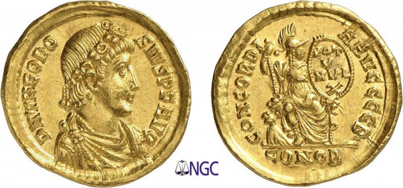 93-Théodose Ier (379-395)
 Solidus - Constantinople (383-388)
 Av. : Buste dia...