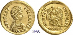 94-Flaccille (379-388)
 Solidus - Constantinople (383-388)
 Av. : Buste diadémé de Flaccille à droite.
 Rv. : Victoire assise à droite, tenant un b...