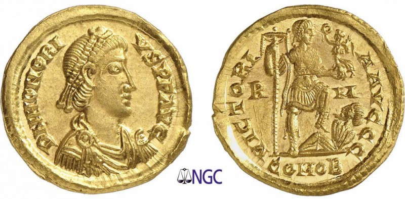 96-Honorius (393-423)
 Solidus - Rome (404-408)
 Av. : Buste diadémé et drapé ...