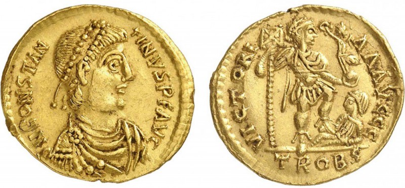 98-Constantin III (407-411)
 Solidus - Trèves (408-411)
 Av. : Buste diadémé e...