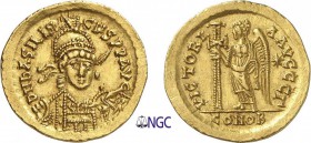 108-Basiliscus (475-476)
 Solidus - Constantinople (475-476)
 Av. : Buste casqué, diadémé et cuirassé de Basiliscus de face,
 tenant une haste diri...