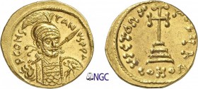 114-Constantin IV Pogonatus (654-685)
 Solidus - Constantinople (681-685)
 Av. : Buste casqué et cuirassé de Constantin de trois-quarts
 tenant une...