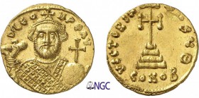 117-Léonce (695-698)
 Solidus - Constantinople (695-698)
 Av. : Buste couronné de Léonce de face tenant le mappa et un
 globe crucigère.
 Rv. : Cr...