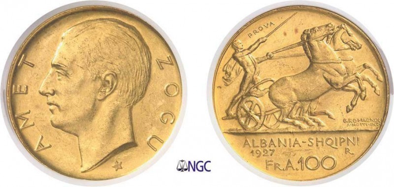 140-Albanie
 Ahmed Zogu (1925-1939)
 Essai du 100 francs or avec 1 étoile - 19...