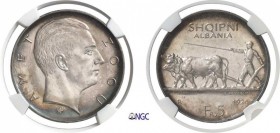 150-Albanie
 Ahmed Zogu (1925-1939)
 5 francs avec une étoile - 1926 R Rome.
 Très rare dans cette qualité.
 Deuxième plus haut grade.
 25.0g - K...