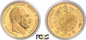 199-Allemagne - Empire (1871-1918)
 Prusse - Guillaume Ier (1861-1888)
 10 marks or - 1872 A Berlin.
 Rarissime qualité.
 Deuxième plus haut grade...