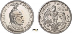 201-Allemagne - Empire (1871-1918)
 Prusse - Guillaume II (1888-1918)
 Epreuve en argent sur flan bruni du 5 marks - 1913 - Goetz.
 Le plus bel exe...