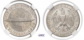 208-Allemagne - République de Weimar (1919-
 1933)
 Epreuve sur flan bruni en argent du 5 reichmarks - 1930
 D Munich.
 Très rare.
 25.0g - KM 68...