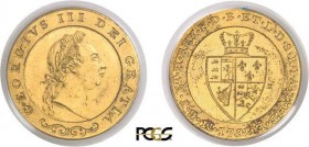 239-Angleterre
 Georges III (1760-1820)
 Epreuve en cuivre doré sur flan bruni du 1 guinée or - 1791.
 Frappe monnaie.
 Très rare.
 Deuxième plus...