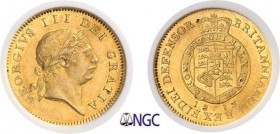 247-Angleterre
 George III (1760-1820)
 1/2 guinée or - 1813.
 Exemplaire de la vente Goldberg 48 du 14 septembre
 2008, N°2114.
 4.17g - Spink 3...