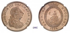 252-Angleterre
 Georges III (1760-1820)
 Epreuve en cuivre sur flan bruni du 1 dollar - 1804.
 Très rare et de qualité remarquable.
 Le plus bel e...