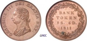 254-Angleterre
 Georges III (1760-1820)
 Epreuve en cuivre sur flan bruni du 5 shillings et 6
 pence - 1811.
 Très rare et de qualité remarquable....