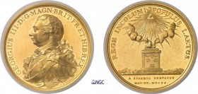 262-Angleterre
 Georges III (1760-1820)
 Médaille en bronze doré - 1800 - C. H. Kuchler - Commémore la tentative d’assassinat du roi, le 15 mai 1800...