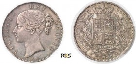 276-Angleterre
 Victoria (1837-1901)
 1 couronne - 1845 - « edge stops cinquefoil ».
 Magnifique exemplaire.
 Deuxième plus haut grade.
 28.27g -...