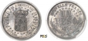 301-Araucanie-Patagonie
 Orllie-Antoine Ier (1860-1878)
 Piéfort en argent du 1 peso - Type UN - 1874.
 Tranche striée - Frappe médaille.
 Rarissi...