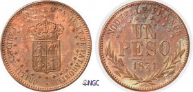 302-Araucanie-Patagonie
 Orllie-Antoine Ier (1860-1878)
 Piéfort en cuivre sur flan bruni du 1 peso - Type UN - 1874.
 Tranche striée - Frappe méda...