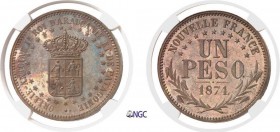 303-Araucanie-Patagonie
 Orllie-Antoine Ier (1860-1878)
 Piéfort en cuivre sur flan bruni du 1 peso - Type UN - 1874.
 Tranche lisse - Frappe médai...