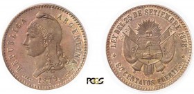 308-Argentine
 République (1862 à nos jours)
 Essai en cuivre du 80 centavos - 1879 - C. WURDEN.
 Rarissime.
 Le seul exemplaire gradé.
 KM E5b
...