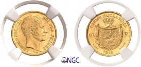 340-Belgique
 Léopold Ier (1831-1865)
 10 francs or - 1849.
 Le plus bel exemplaire gradé.
 3.16g - Morin 4 - KM 18 - Fr. 408
 FDC - NGC MS 65