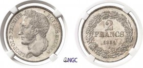 346-Belgique
 Léopold Ier (1831-1865)
 2 francs - 1834.
 Tranche inscrite en creux - position B, en italique à droite.
 Très rare dans cette quali...