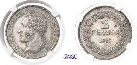 347-Belgique
 Léopold Ier (1831-1865)
 2 francs - 1835.
 Tranche inscrite en creux - position A, en italique à droite.
 Rarissime.
 Le plus bel e...