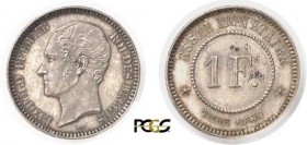 349-Belgique
 Léopold Ier (1831-1865)
 Essai en argent du 1 franc - 1859 - Wiener.
 Fs (sic) au lieu de Fc.
 5.0g - Dupriez 625 - KM manque
 Frap...