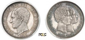 351-Belgique
 Léopold Ier (1831-1865)
 Epreuve en argent sur flan bruni du 10 centimes
 cuivre - 1853.
 Grande date et signature du graveur.
 Tra...