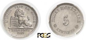 354-Belgique
 Léopold Ier (1831-1865)
 Epreuve en cupro-nickel du 5 centimes - 1859.
 Inédit - Unique ?
 Le seul exemplaire gradé.
 Dupriez manqu...