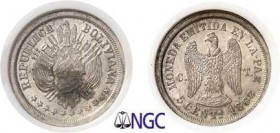 375-Bolivie
 République (1825 à nos jours)
 Epreuve du 5 centavos - 1868 CT La Paz.
 Tranche striée - Frappe monnaie.
 Deuxième plus haut grade.
...