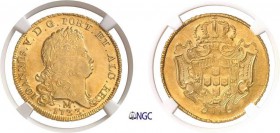 385-Brésil
 Jean V (1706-1750)
 6.400 reis or - 1733 M Minas Gerais.
 D’une insigne rareté et d’une qualité exceptionnelle.
 Le seul exemplaire gr...