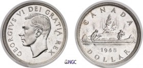 434-Canada
 Georges VI (1936-1952)
 1 dollar - 1948.
 Date rare.
 23.32g - KM 46
 Superbe à FDC - NGC MS 62