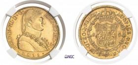 441-Chili
 Ferdinand VII (1808-1818)
 8 escudos or - 1811 FJ So Santiago.
 Point entre ET et IND et entre F et J.
 27.06g - XC 1346 - Cal. 116 - K...