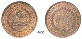443-Chili
 République (1818 à nos jours)
 Epreuve en laiton du 8 escudos or - Non daté (1818-34) .
 Tranche lisse - Frappe médaille.
 Unique ?
 E...