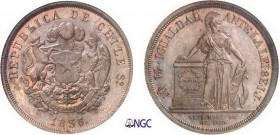 445-Chili
 République (1818 à nos jours)
 Epreuve en bronze du 8 escudos or - 1836 IJ.
 Tranche striée - Frappe monnaie.
 Le plus bel exemplaire g...