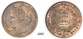 454-Chili
 République (1818 à nos jours)
 Essai en cuivre du peso - 1851 - Barre.
 Très rare.
 Deuxième plus haut grade.
 Exemplaire de la collec...