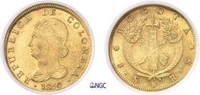 478-Colombie
 République de Colombie (1821-1837)
 8 escudos or - 1830 RS Bogota.
 Magnifique exemplaire.
 Exemplaire de la vente Heritage 363 du 9...