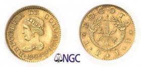 479-Colombie
 République de Colombie (1821-1837)
 1 peso or - 1825 JF Bogota.
 Magnifique exemplaire.
 1.68g - KM 84 - Fr. 73
 Pratiquement FDC -...