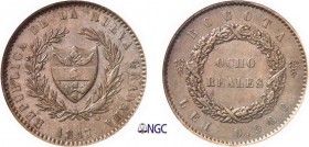482-Colombie
 République de Nouvelle-Grenade (1831-1858)
 Epreuve en cuivre du 8 réales - 1847 Bogota.
 Très rare.
 Le plus bel exemplaire gradé....