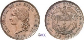 483-Colombie
 République de Nouvelle-Grenade (1831-1858)
 Epreuve en cuivre du 16 pesos or - 1847 Bogota.
 Très rare, la frappe en or commence en 1...