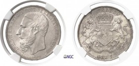 488-Congo Belge
 Léopold II (1865-1909)
 5 francs - 1887.
 Très rare dans cette qualité.
 25.0g - KM 8.1
 Pratiquement FDC - NGC MS 64