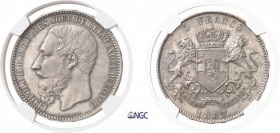 489-Congo Belge
 Léopold II (1865-1909)
 5 francs - 1887.
 Très rare dans cette qualité.
 25.0g - KM 8.1
 Pratiquement FDC - NGC MS 63