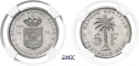491-Congo Belge
 Ruanda-Urundi (province)
 Baudoin Ier (1951-1993)
 Essai en aluminium du 5 francs - 1956.
 Tranche striée - Frappe monnaie.
 Trè...