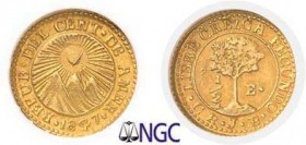 495-Costa Rica
 République d’Amérique Centrale (1823-1848)
 1/2 escudo or - 1847 CR JB.
 D’une qualité remarquable.
 Le plus bel exemplaire gradé....