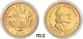 496-Costa Rica
 République (1848 à nos jours)
 20 colones or - 1897.
 15.56g - KM 141 - Fr. 19
 Superbe - PCGS AU 58